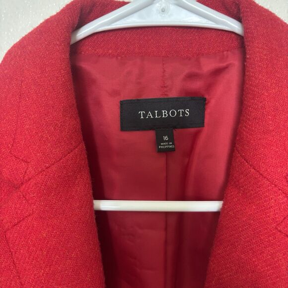 Talbots Red wool  Blend blazer 2 Button Classic Holiday Christmas Size 16 Preppy - Picture 2 of 9